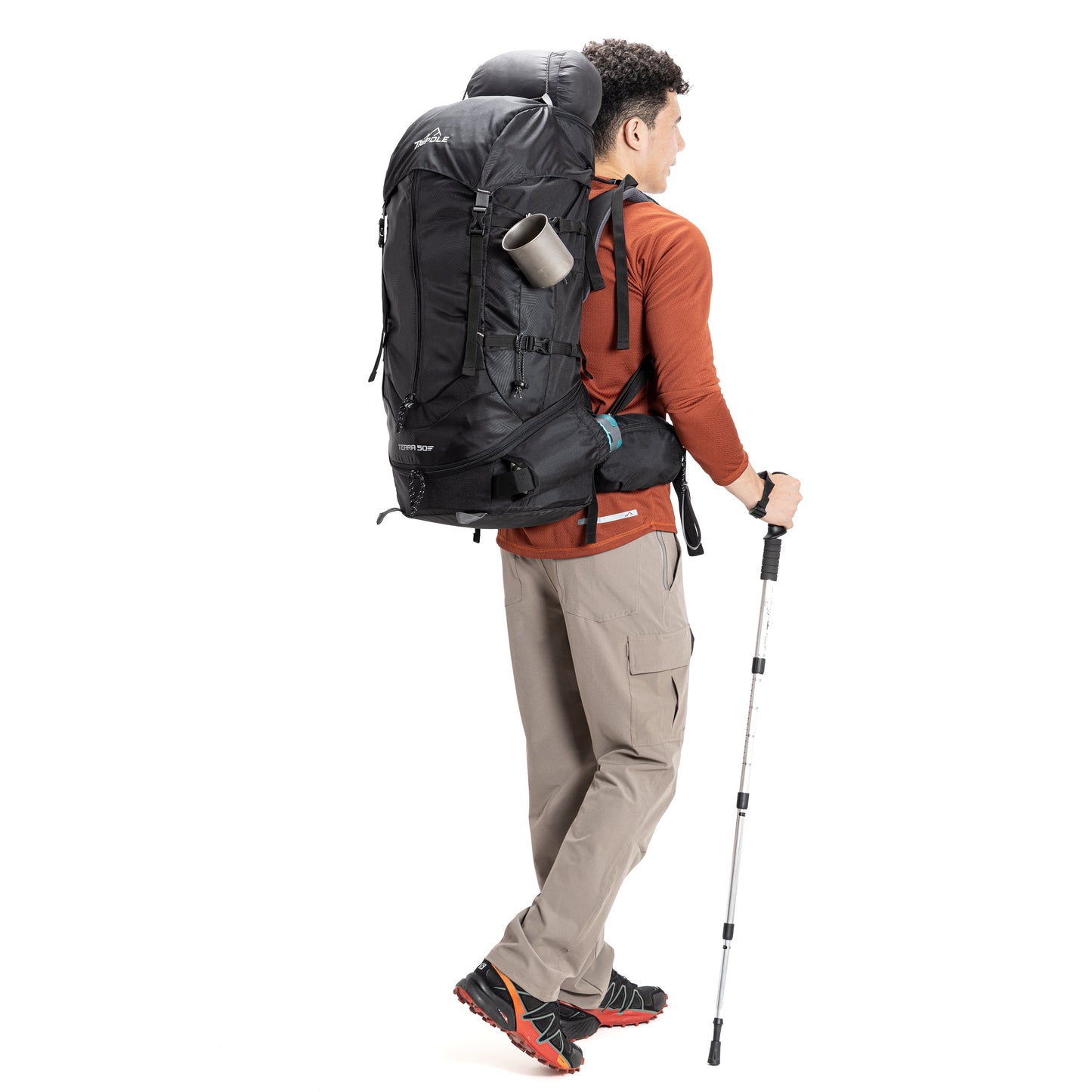 Tripole Terra Backpacking and Trekking Rucksack with Front Opening, Rain Cover and Metal Frame | 3 Year Warranty | 75 Litres (Black)