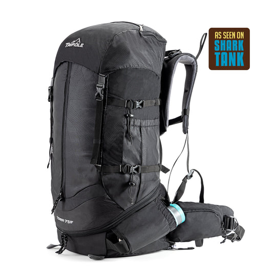 Tripole Terra Backpacking and Trekking Rucksack with Front Opening, Rain Cover and Metal Frame | 3 Year Warranty | 75 Litres (Black)