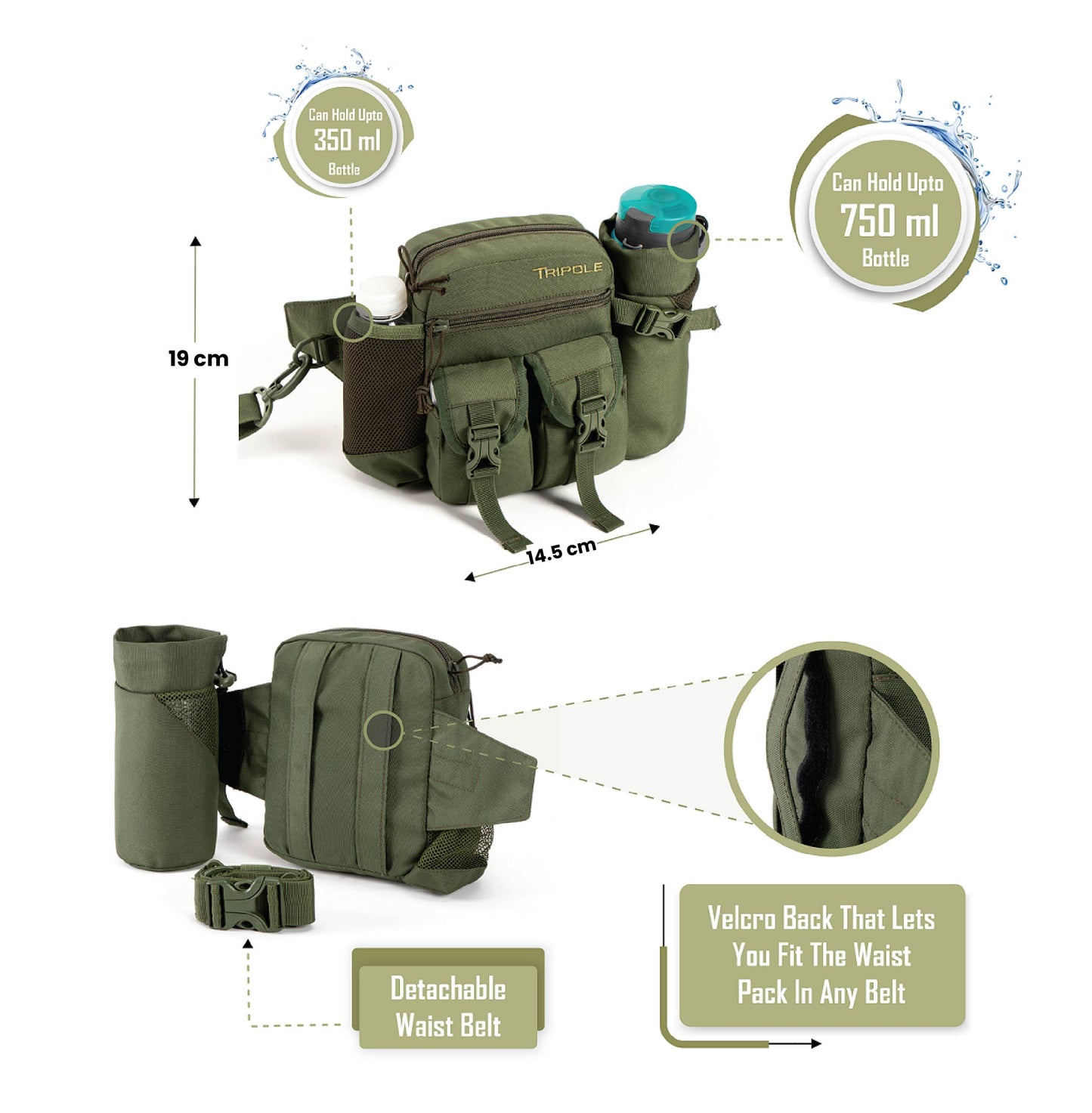 Tripole Waist Pack with Detachable Bottle Holder