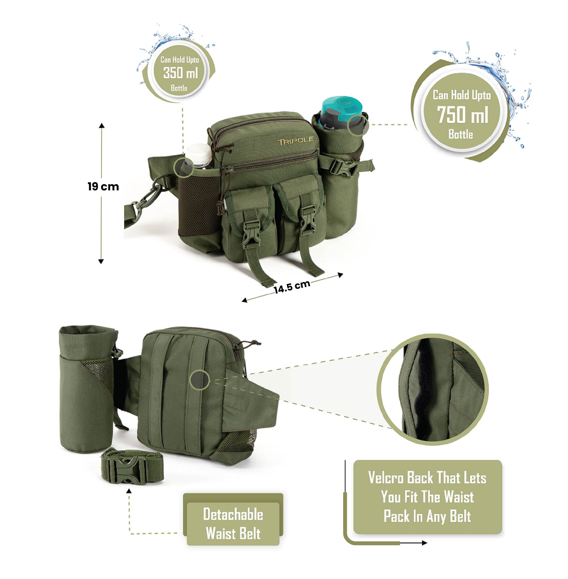 Tripole Waist Pack with Detachable Bottle Holder