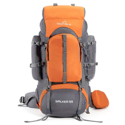 Tripole Walker 55 Litre Rucksack for Trekking and Travel | Laptop Sleeve | Water Repellent | Rain Cover | 3 Year Warranty (Orange)
