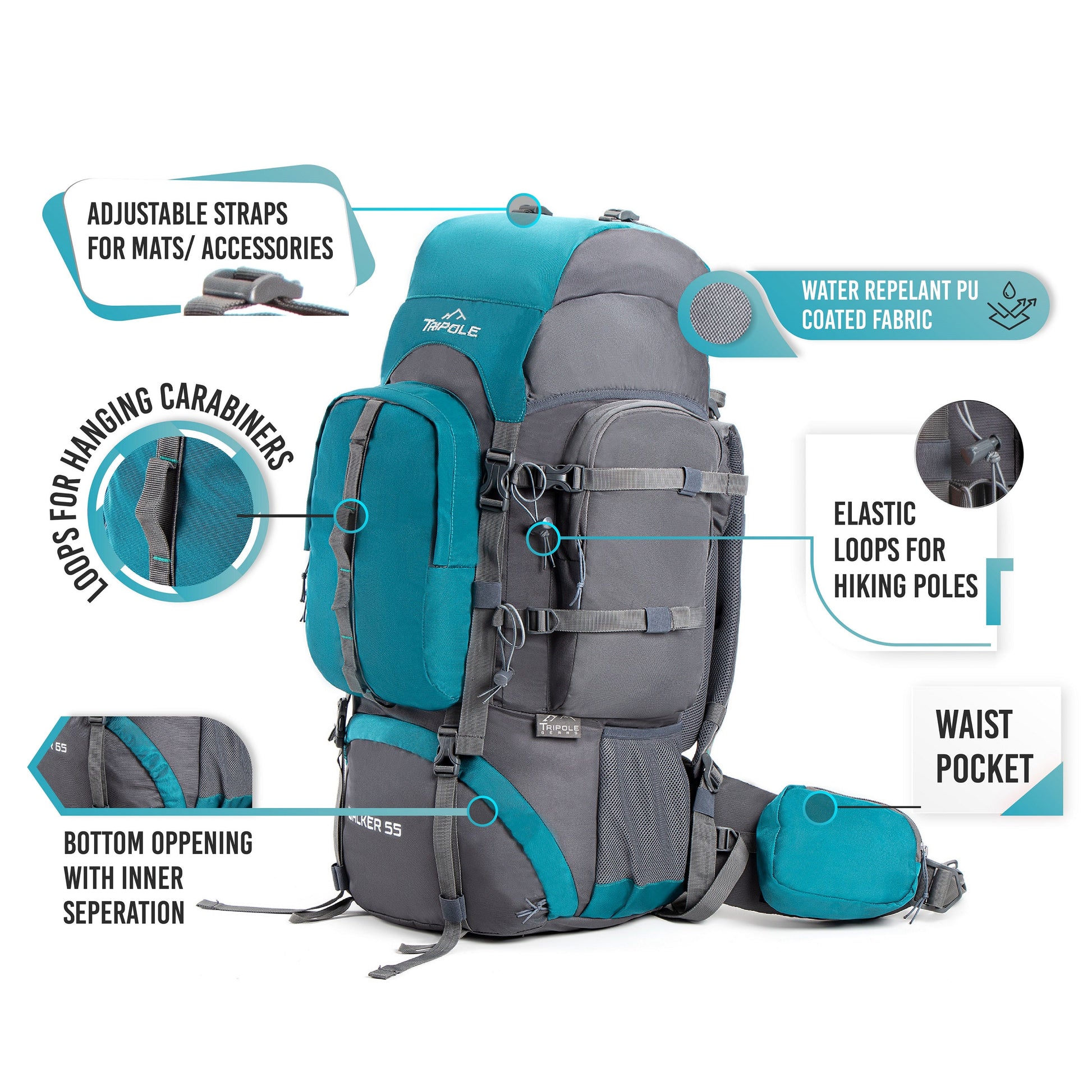 Tripole Colonel Metal Frame Rucksack with Detachable Bag & Rain Cover for Trekking & Travelling | Men & Women | 3 Year Warranty | Black | 80 Litre