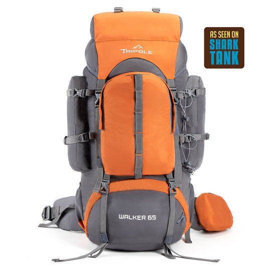 Tripole Walker 65 Litre Rucksack for Trekking and Travel | Laptop Sleeve | Water Repellent | Rain Cover | 3 Year Warranty (Orange)