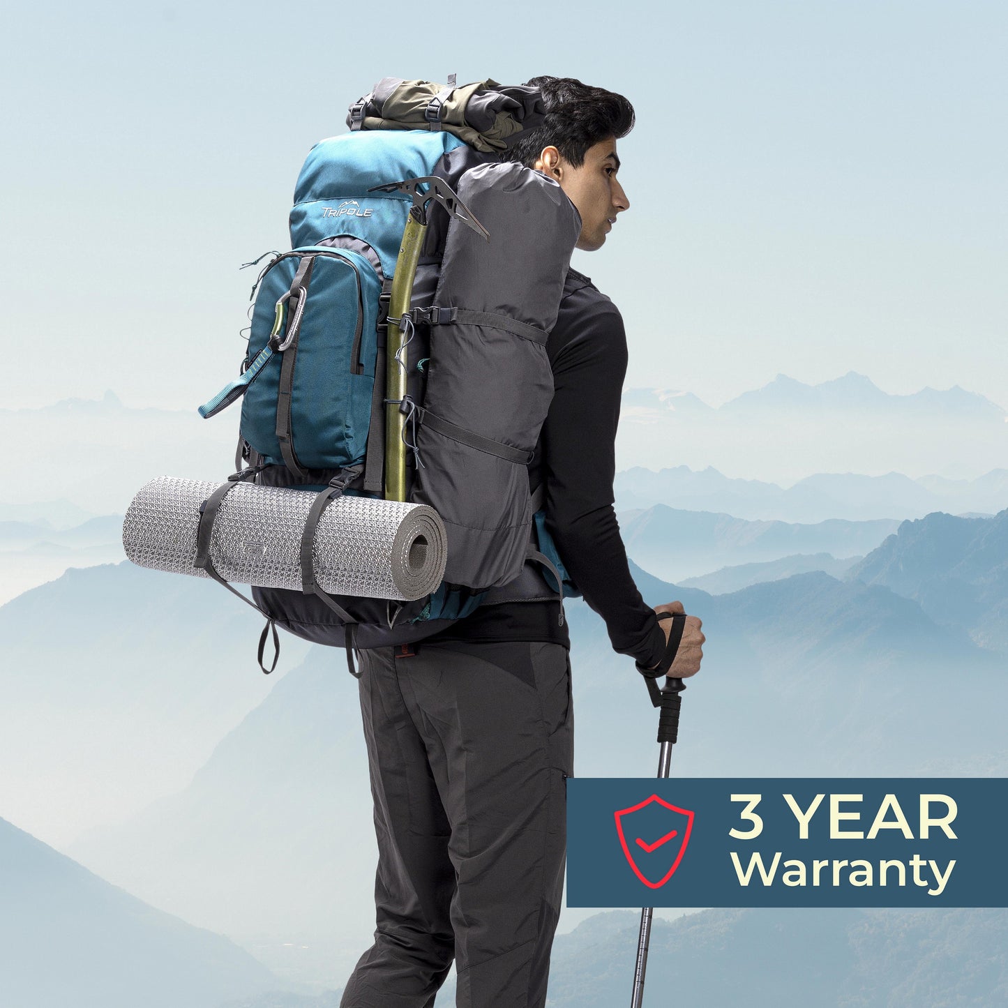 Tripole Walker 55 Litre Rucksack for Trekking and Travel | Laptop Sleeve | Water Repellent | Rain Cover | 3 Year Warranty (Orange)