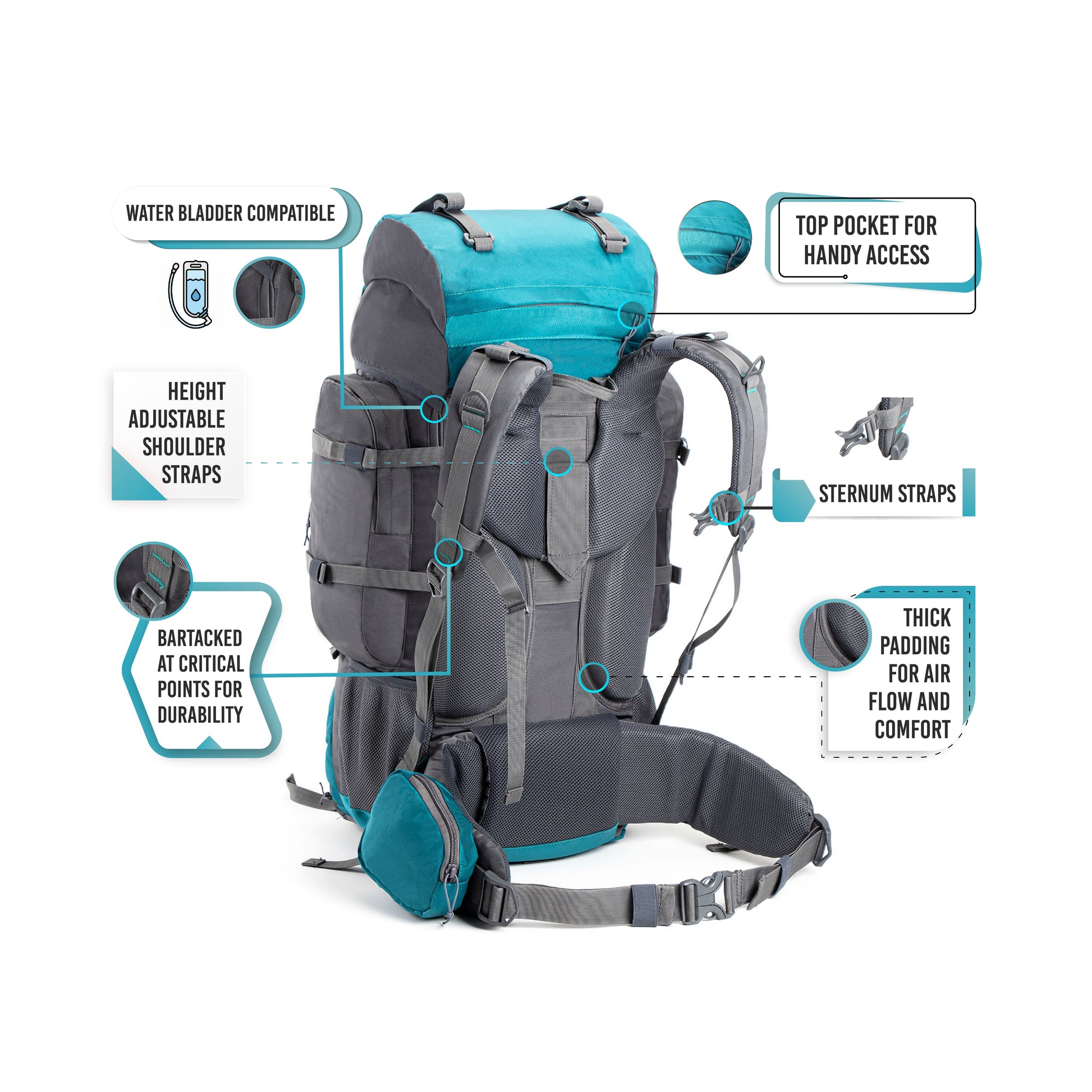 Tripole Colonel Metal Frame Rucksack with Detachable Bag & Rain Cover for Trekking & Travelling | Men & Women | 3 Year Warranty | Black | 80 Litre