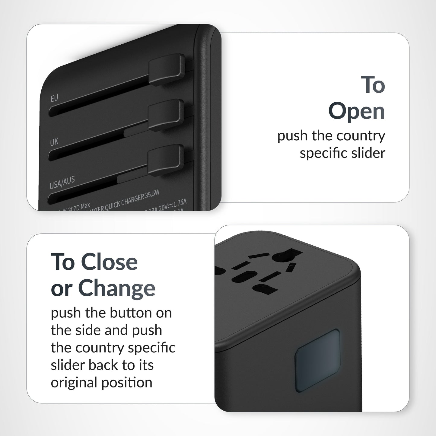 Universal travel adapter with Type C (35W Black)