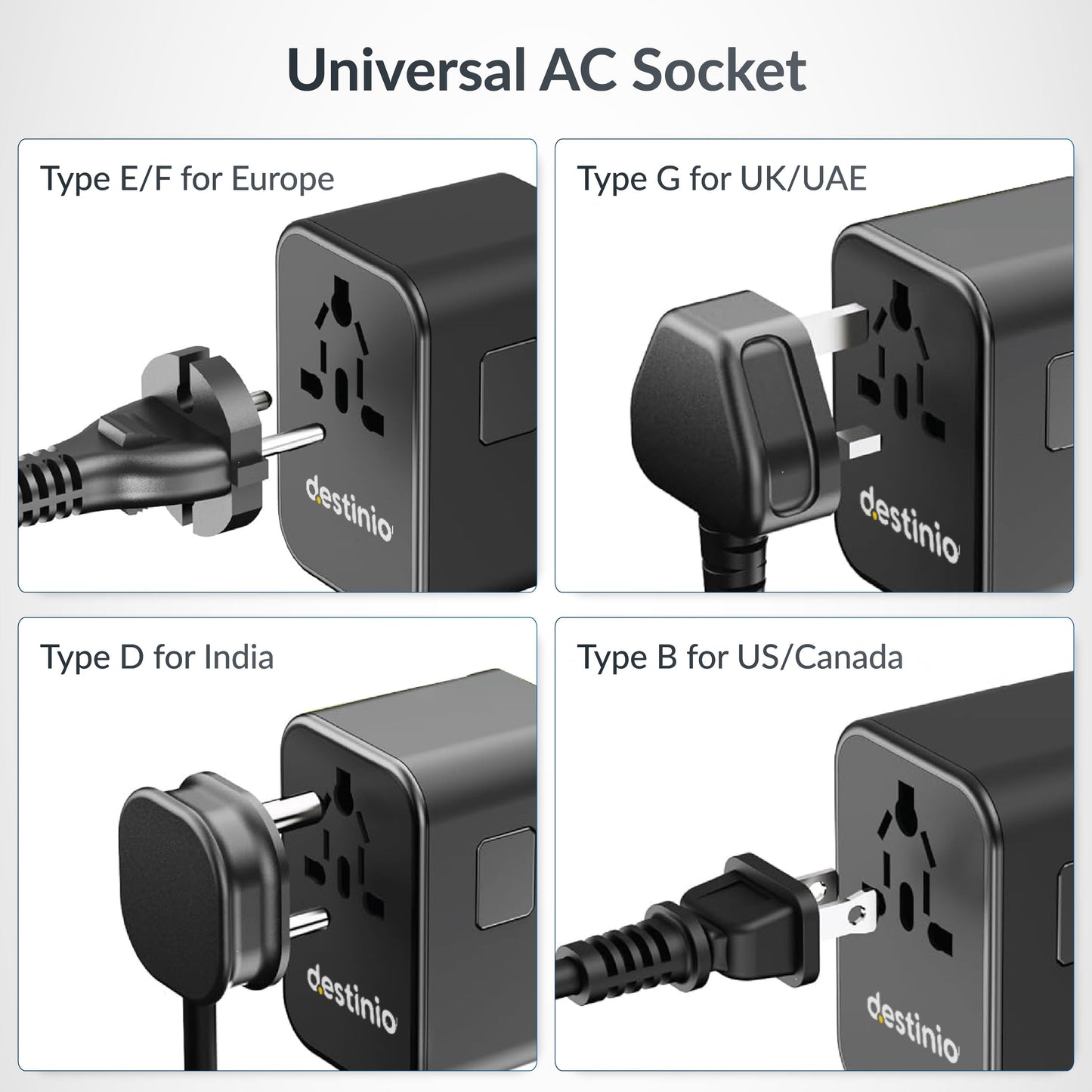 Universal travel adapter with Type C (35W Black)