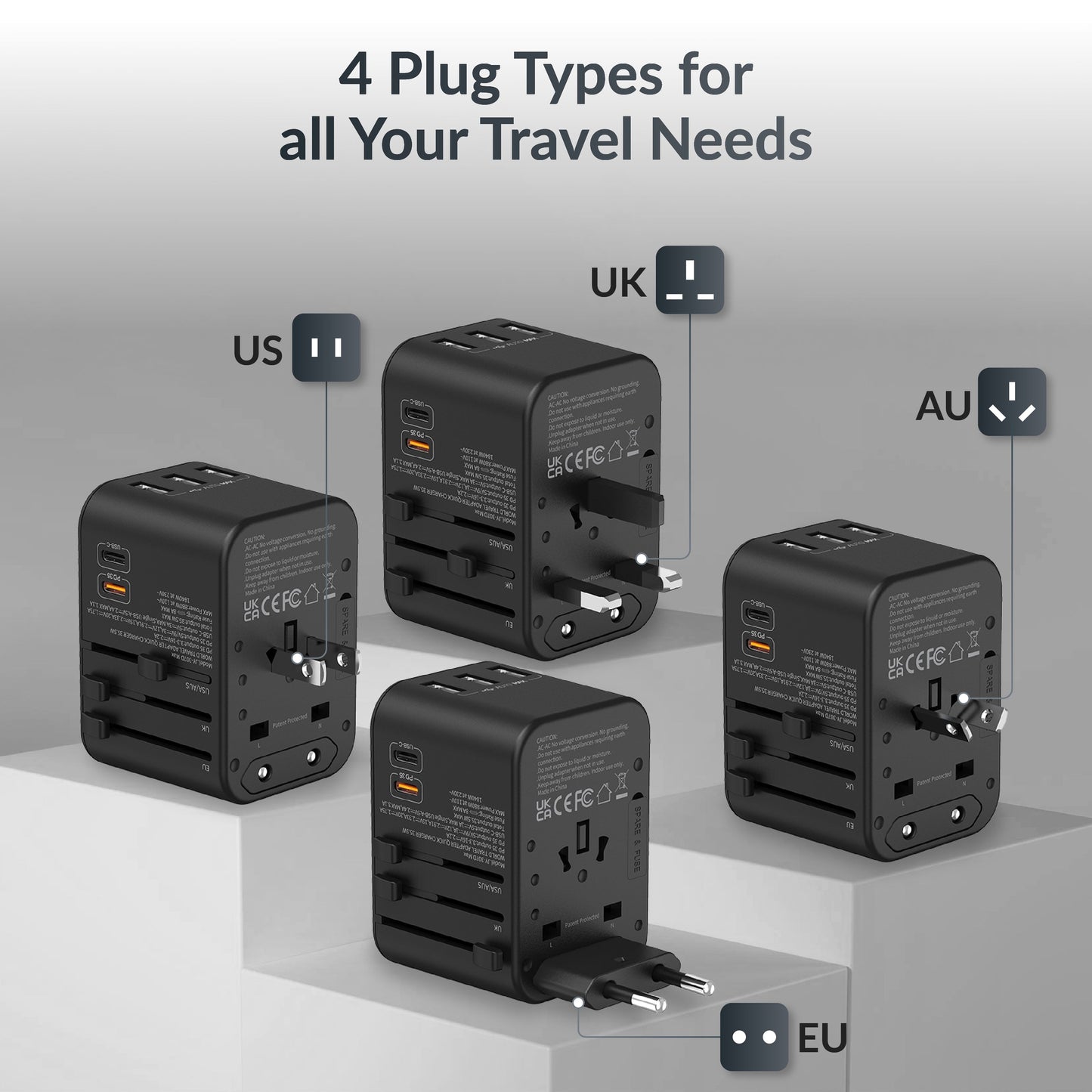 Universal travel adapter with Type C (35W Black)