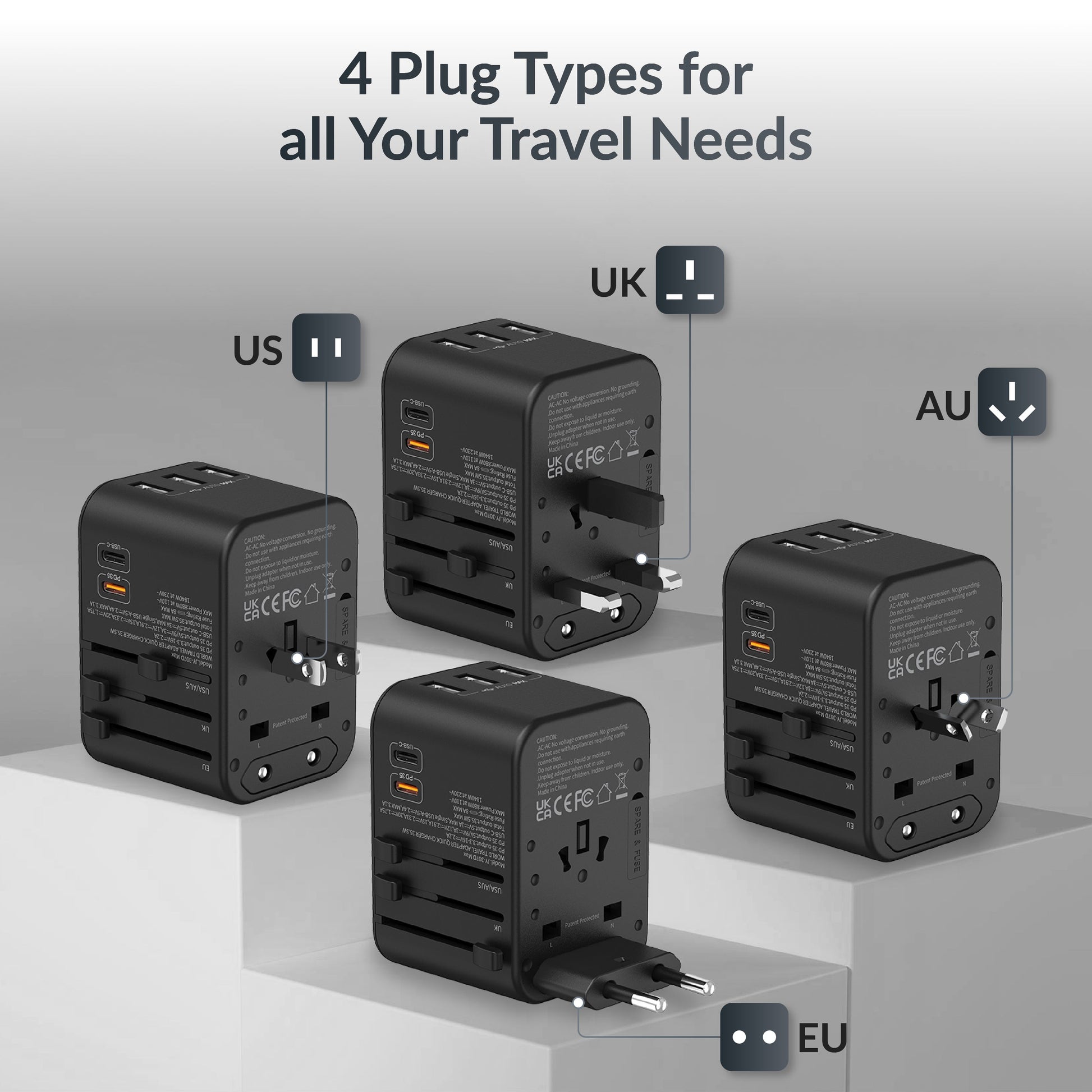 Universal travel adapter with Type C (35W Black)
