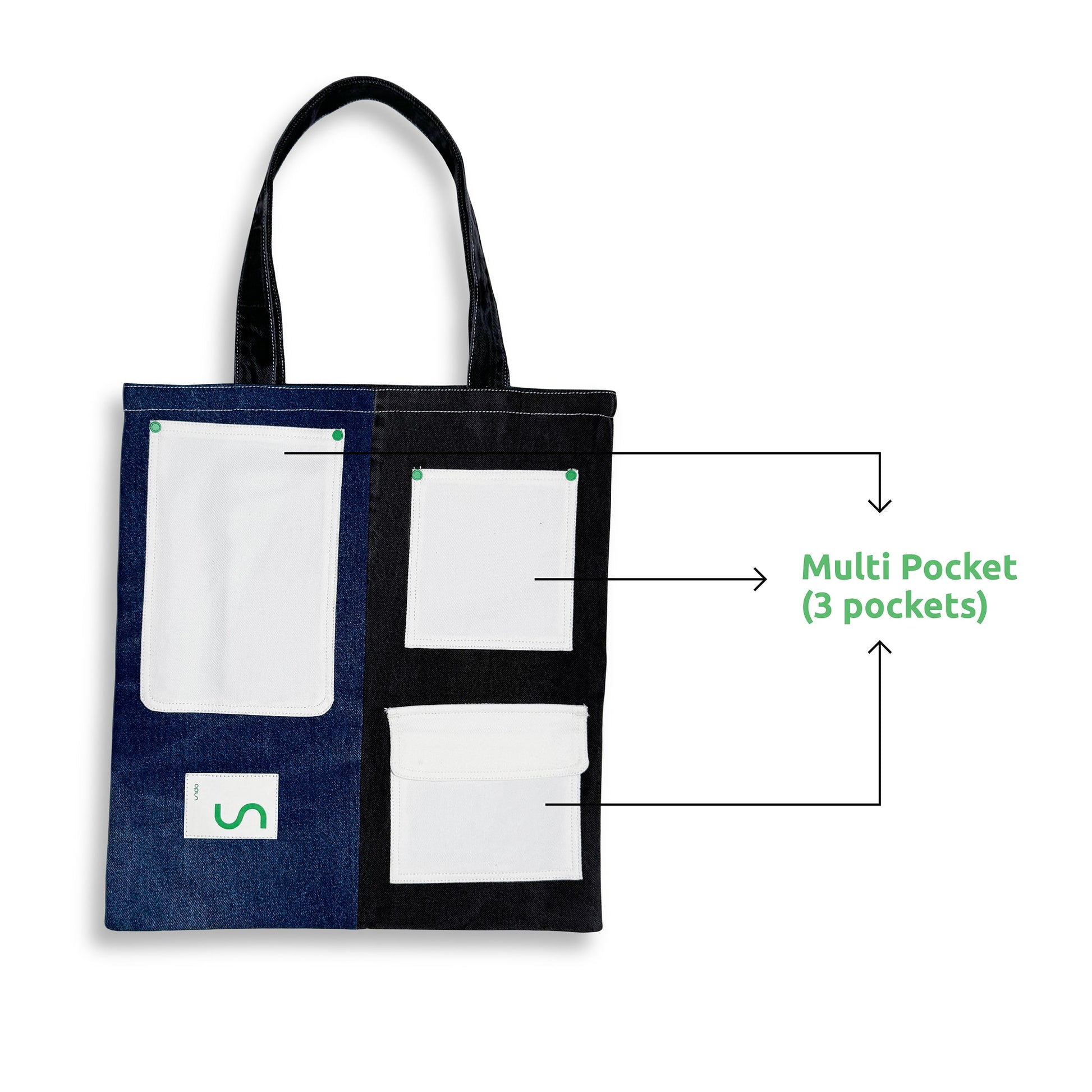 Multi-Pocket Reversible Denim Tote Bag