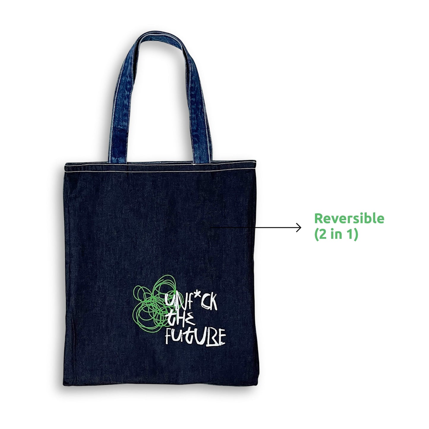Multi-Pocket Reversible Denim Tote Bag