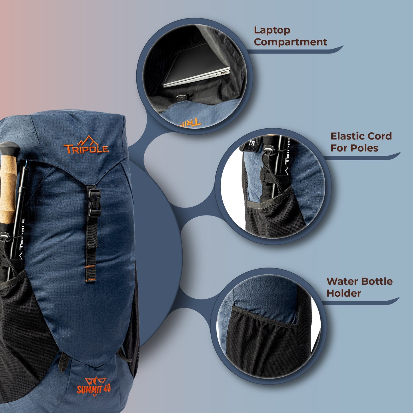 Tripole Summit 40 | Rucksack for Trekking, Hiking, Backpacking | Raincover Included | Men & Women | 1 Year Warranty (Red)