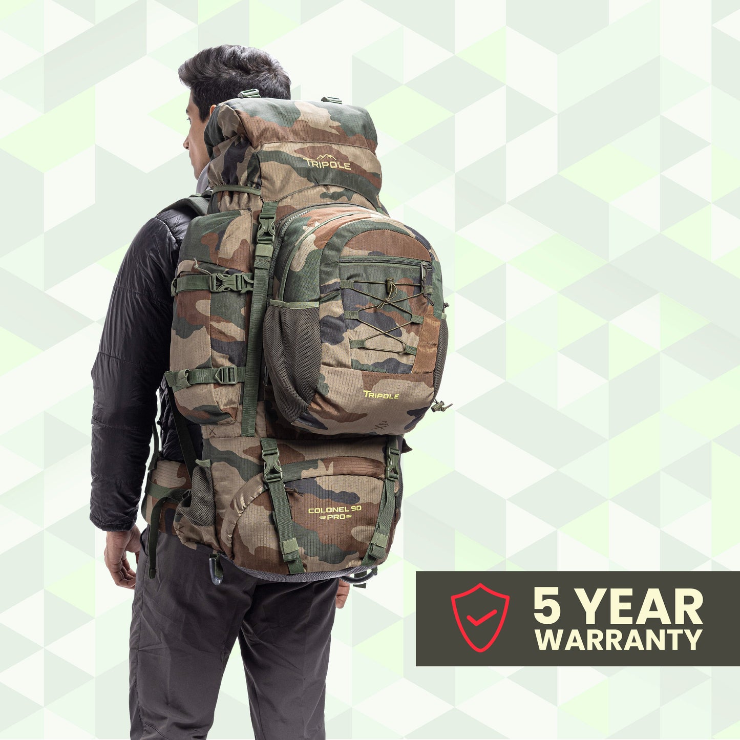 Tripole Walker Pro Metal Frame Rucksack with Rain Cover for Trekking & Travel | Front Opening | Laptop Sleeve | Men & Women | 5 Year Warranty| 60 Litre Black