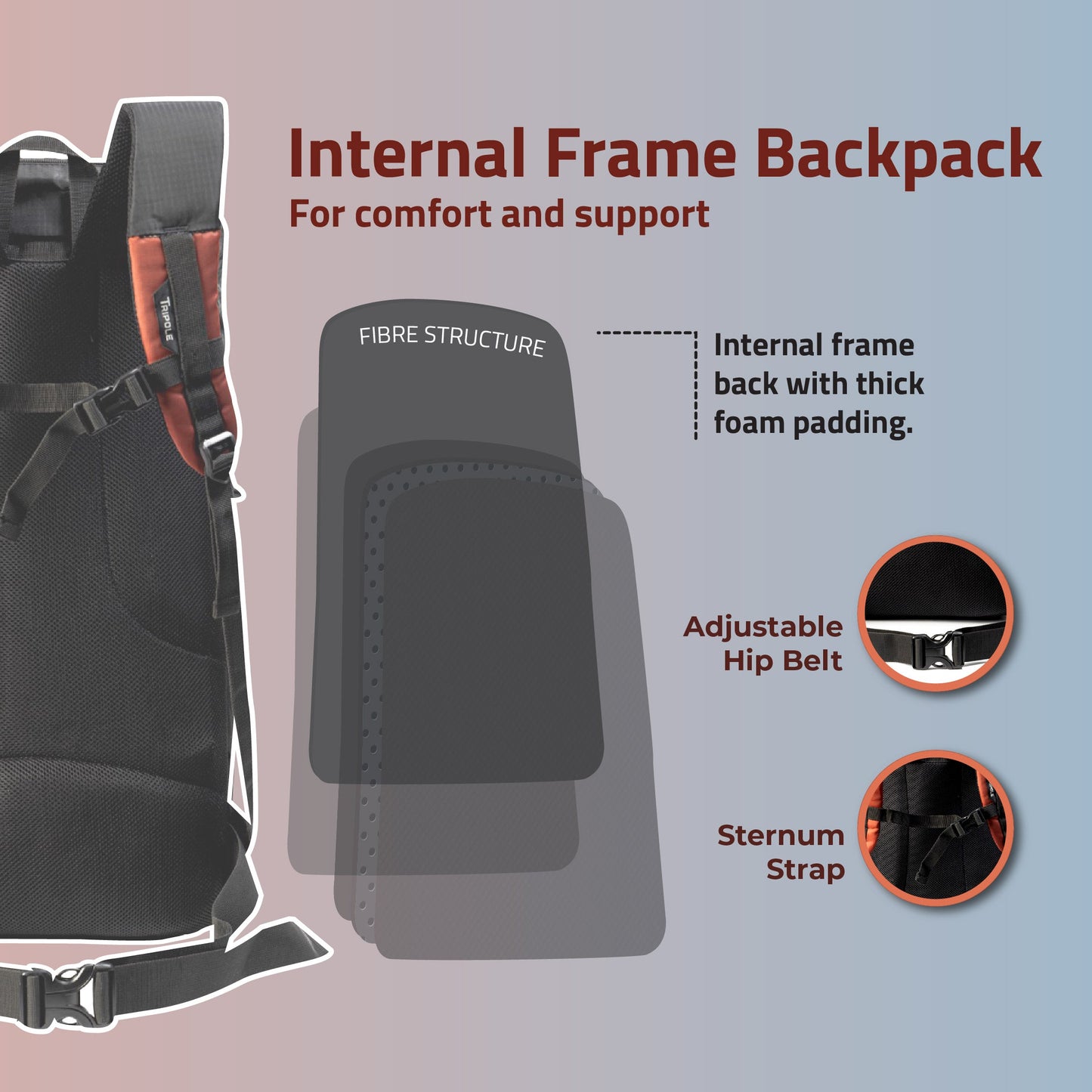 Tripole Summit 40 | Rucksack for Trekking, Hiking, Backpacking | Raincover Included | Men & Women | 1 Year Warranty (Red)