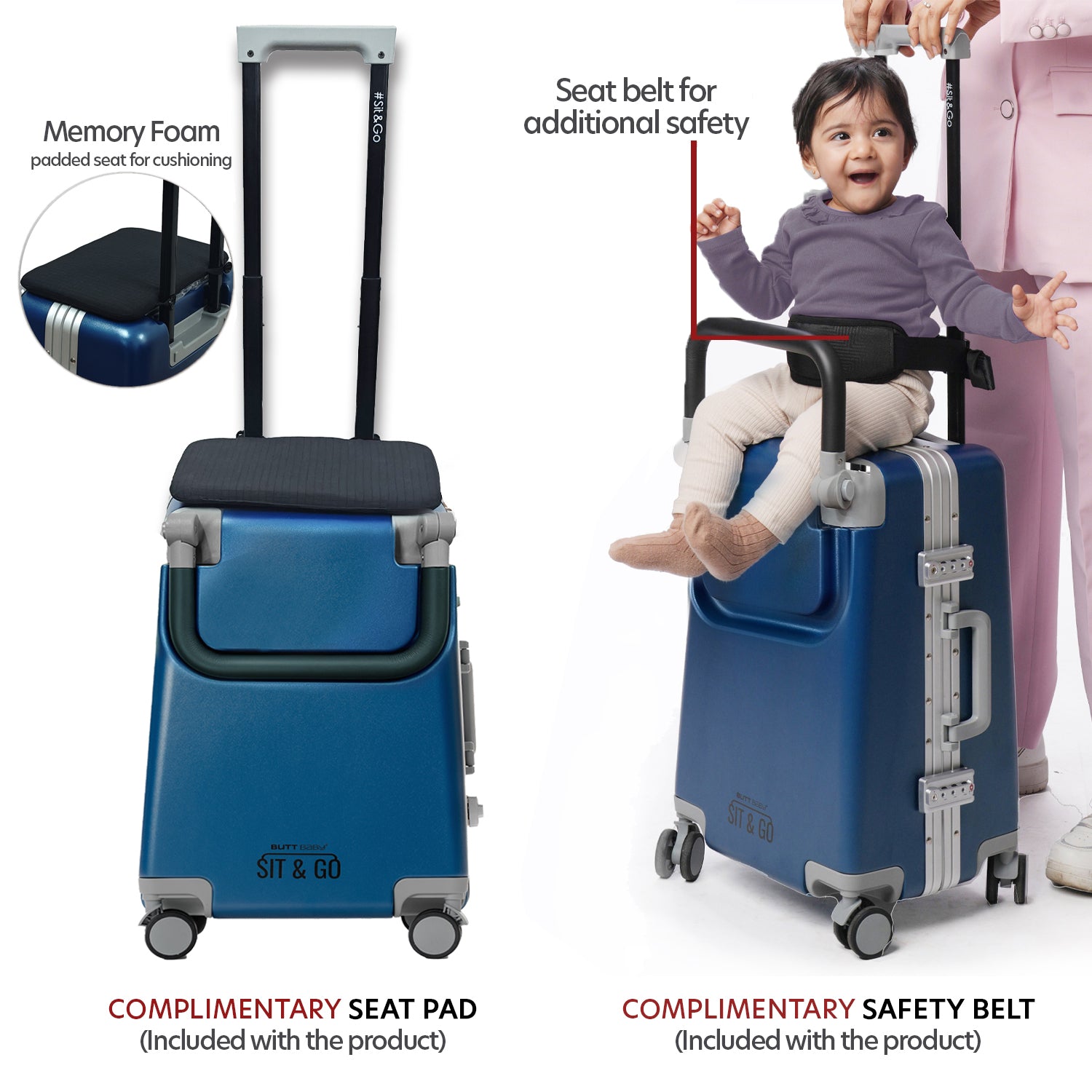 Butt Baby Sit & Go - India's First Cabin Luggage Baby Carrier - Midnight Blue