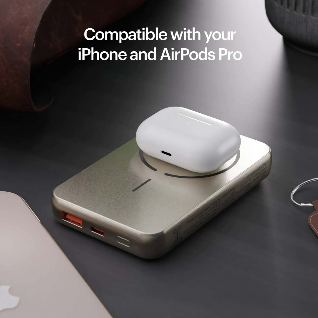 Click 10000mAh 15W Slim Magnetic Wireless Powerbank with Natural Titanium Finish for iPhone