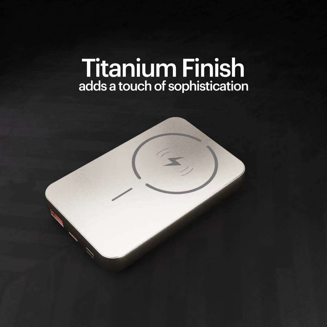 Click 10000mAh 15W Slim Magnetic Wireless Powerbank with Natural Titanium Finish for iPhone