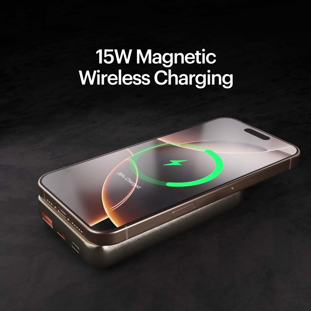 Click 10000mAh 15W Slim Magnetic Wireless Powerbank with Natural Titanium Finish for iPhone