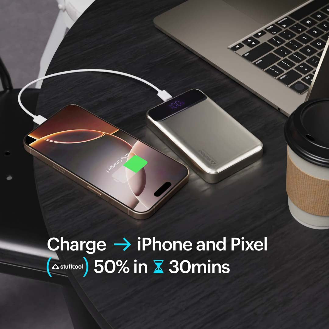 Click 10000mAh 15W Slim Magnetic Wireless Powerbank with Natural Titanium Finish for iPhone