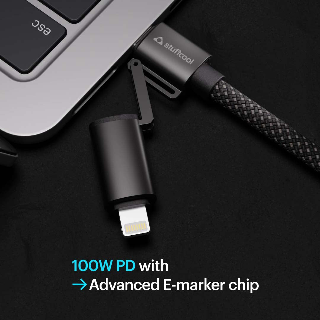 Quad Pro Black 4 In 1 Cable 100W With E-Marker Chip 1.5M