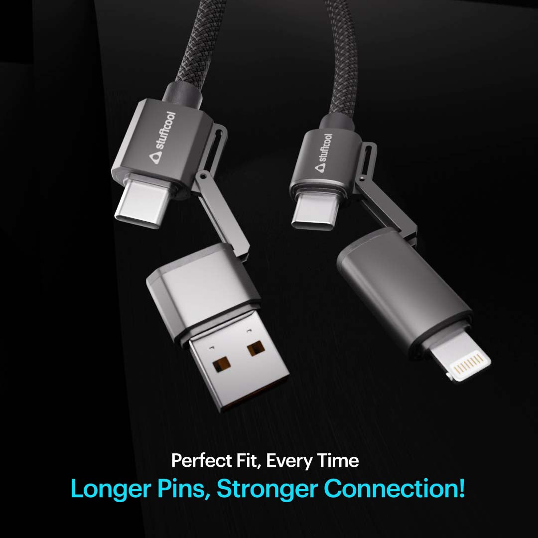 Quad Pro Black 4 In 1 Cable 100W With E-Marker Chip 1.5M
